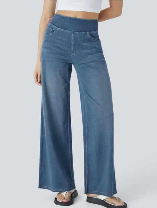 HALARA Pants - NWT Halara Flex High Waisted Pull On Baggy Wide Leg Jeans Denim Pants Size XL
